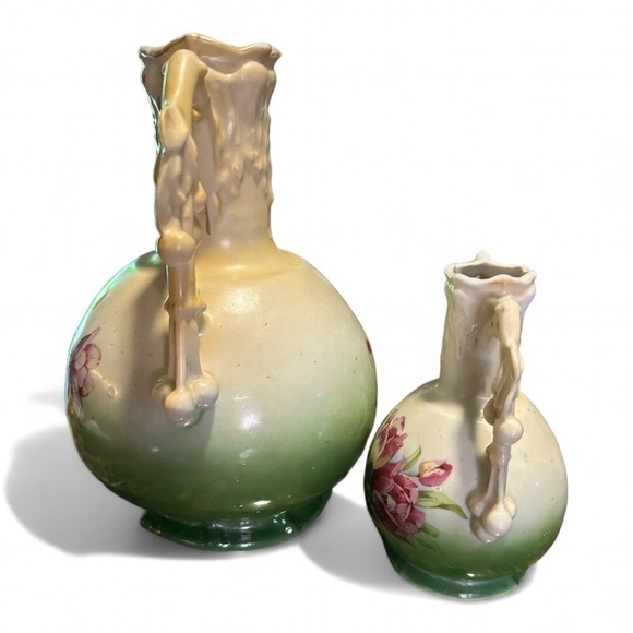 Set of Austrian Antique Jug/Pitchers Floral w Cherry Branch Handle - c.1940’s - Picture 2 of 6